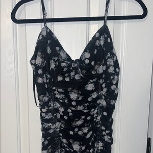 Floral Ruched Spaghetti Strap Dress